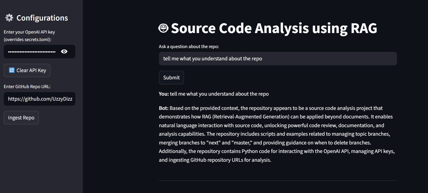 Source Code Analysis using RAG
